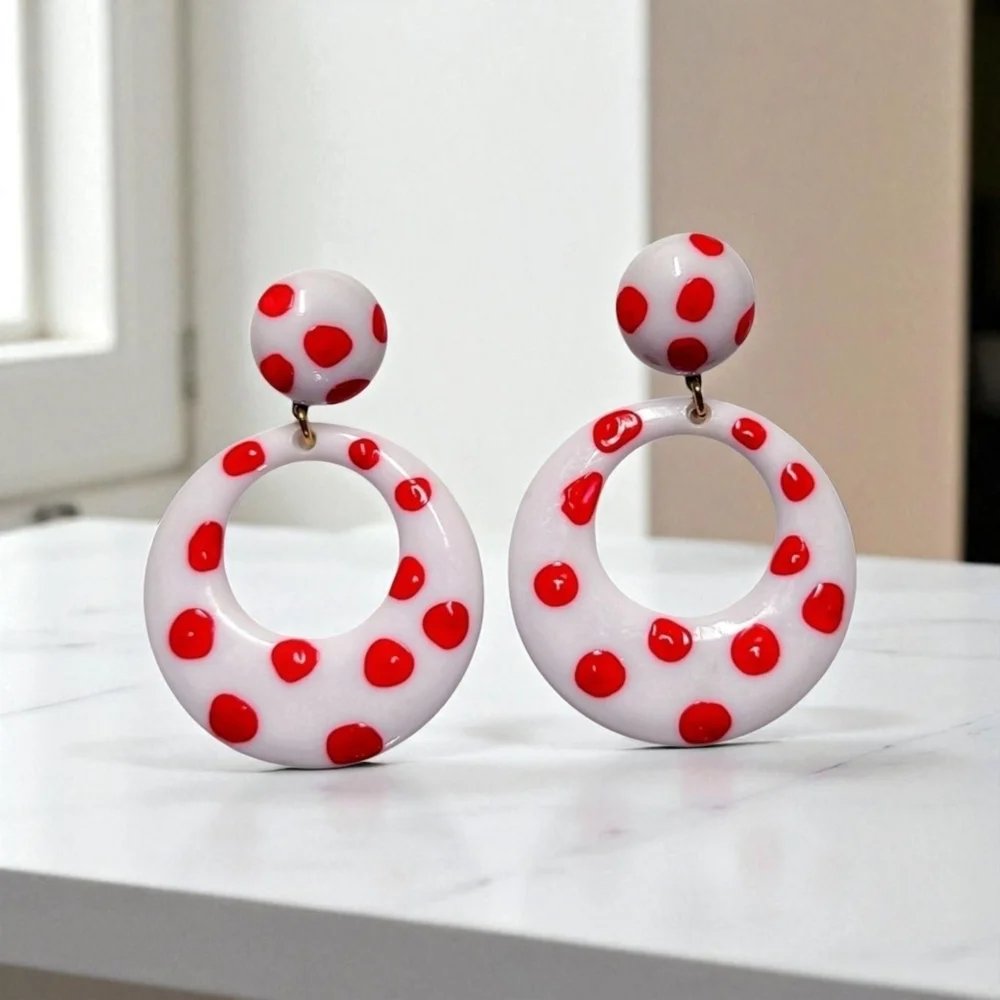 Vintage polka dot red white earrings - Picture 13 of 13